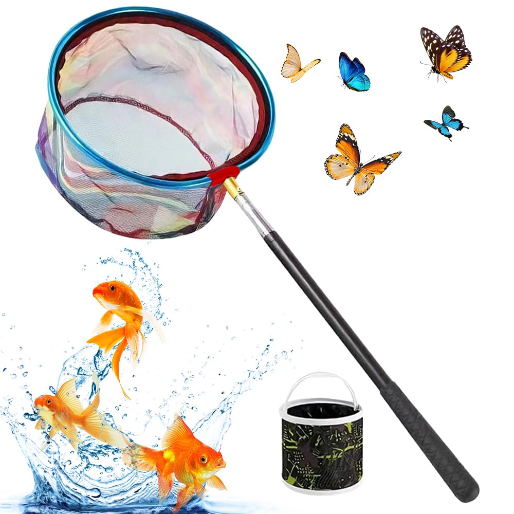 Filet Papillon, 41 cm à 148 cm Épuisette Télescopique Enfant, Epuisette Peche avec Manche Télescopique, Secchio Pieghevole pour Les Insectes, La Pêche, La Piscine, Le Jardin, La Plage