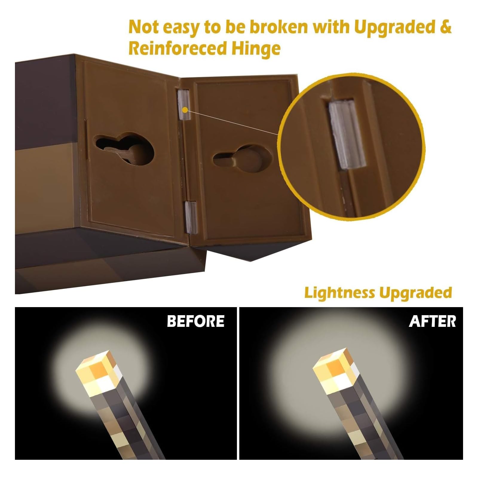 OVLENG Lampe murale torche MCraft - Lampe de nuit rechargeable 11" USB-C pour lampe de chevet pour salon, jeu, studio, chambre, jaune