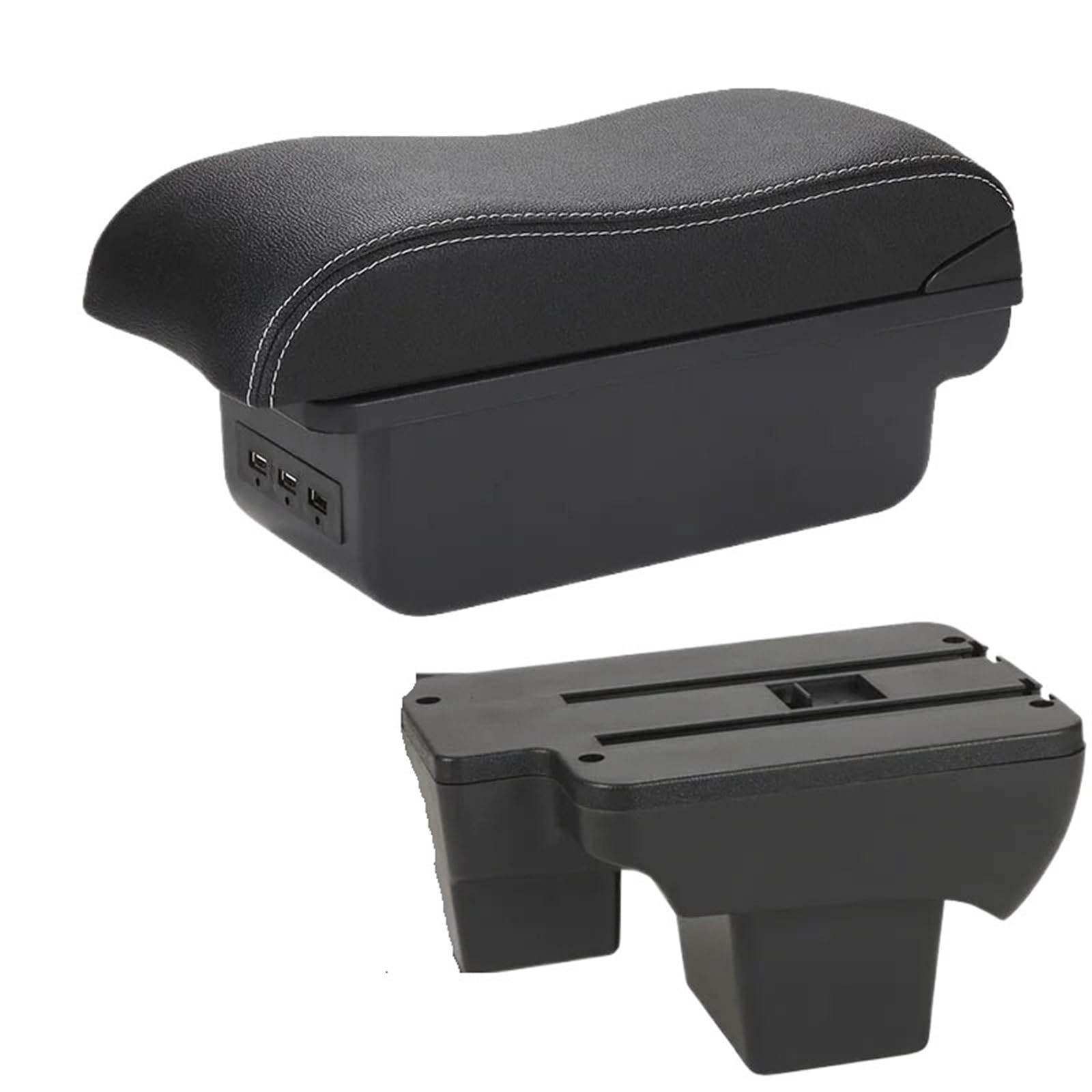 NOKRGQW Car Armrest Box For VW For Polo 2020 2021 2022 2023 2024 2025 Car Armrest Box Curved Surface Storage Accessories(B3 Black white 3USB)