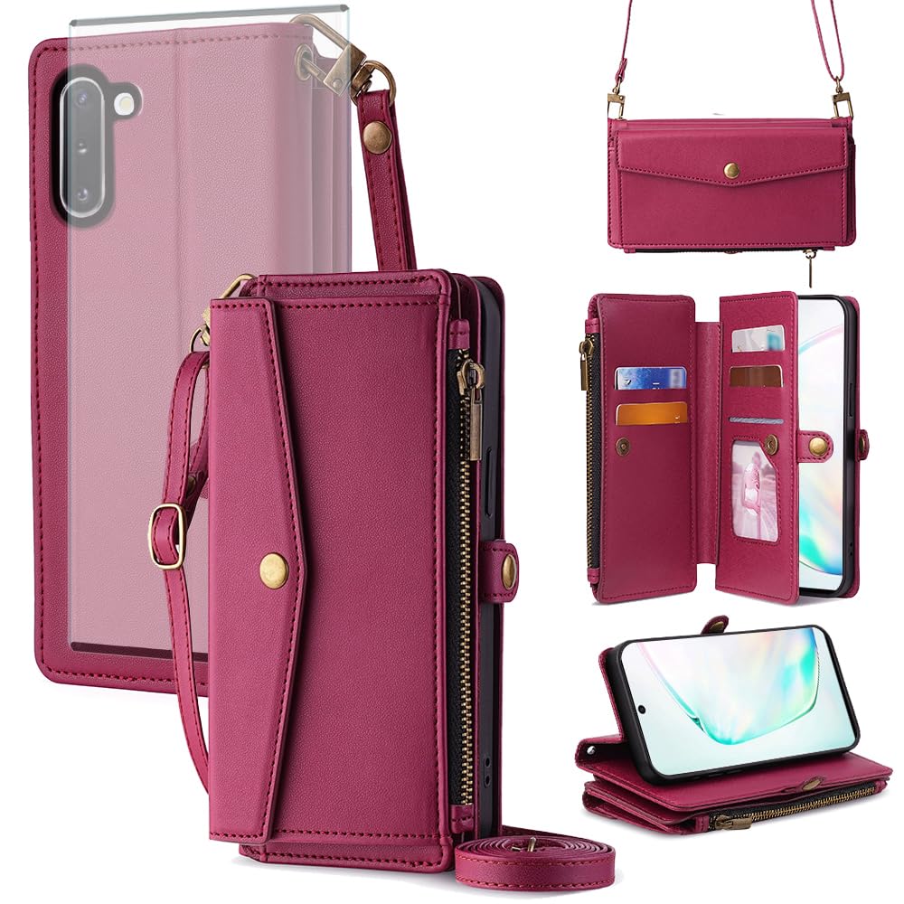 Coque Samsung Note 10 Fleur Rouge Anti-Rayure : Solution Portefeuille et Cordon Intégré - 8