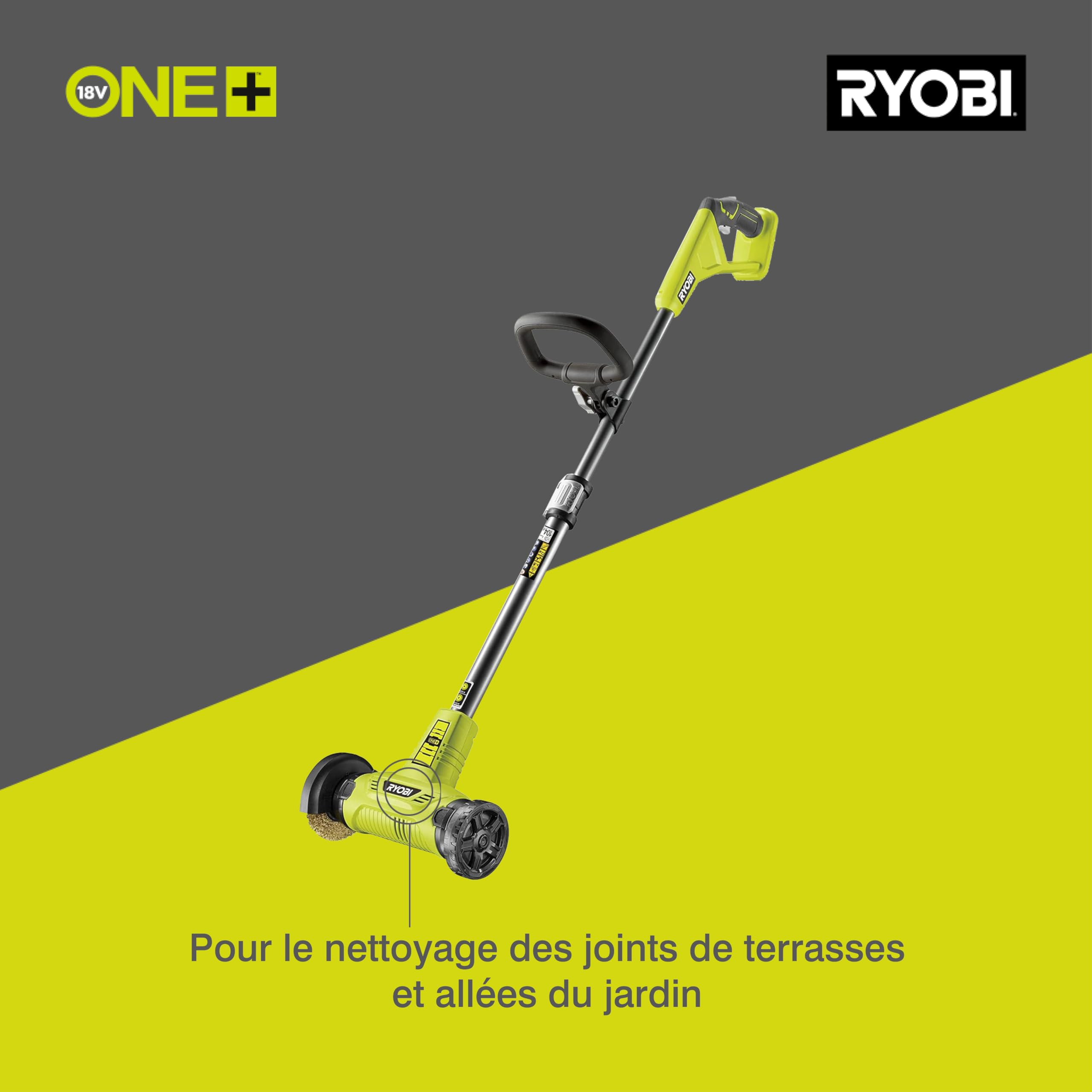 RYOBI - Nettoyeur de Joint 18V One+ RY18PCA-0 – Brosse Rotative métalique 11,5cm, Nettoyage Efficace Terrasse, Pierre, Escalier, Carrelage – Batterie Non Incluse