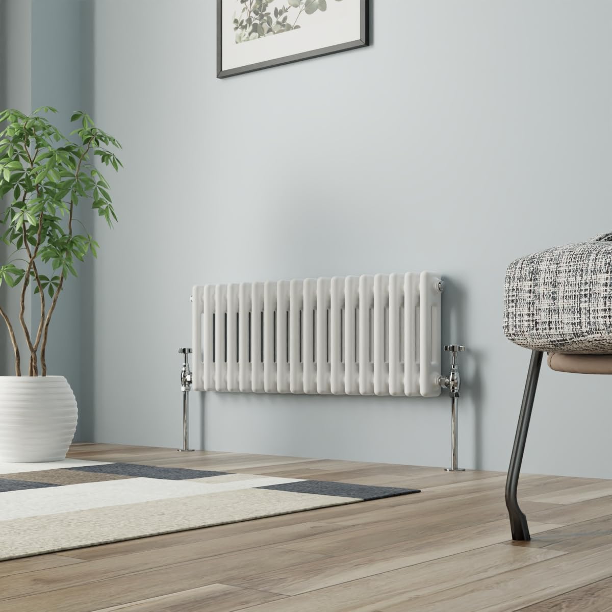 NRG Column Radiator Gloss White 300x830mm Double Traditional Cast Iron Style Heater Interior Designer Horizontal Bathroom Radiators