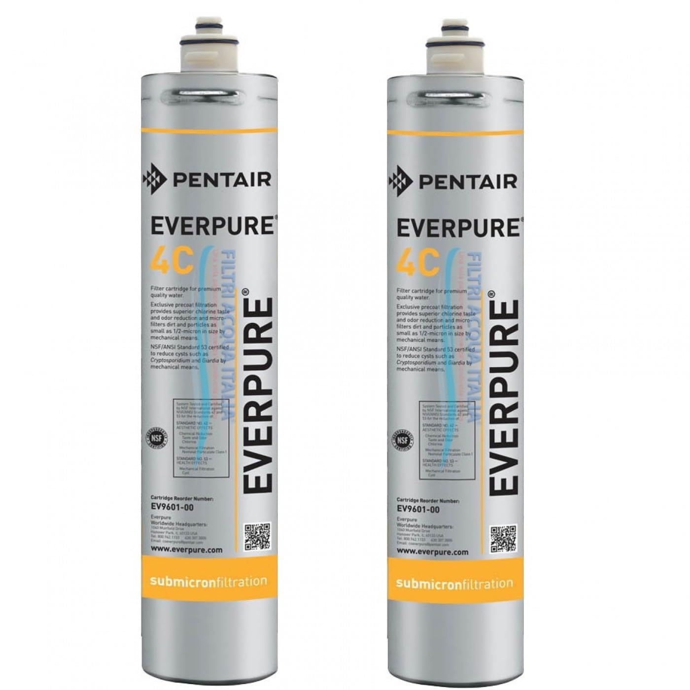 Everpure - Filtre Eau Potable - Lot de 2 Unites - Reduction du Chlore, des Saveurs et Odeurs, Filtration Particules jusqu' 1/2 Microns