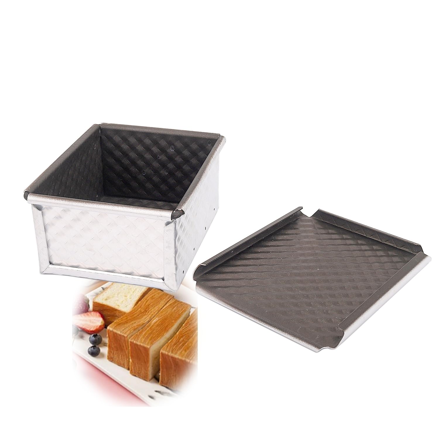 LoBake 160g 320g Smooth and Wavy Nonstick Aluminum Rectangle Toast Bread Mold With Lids Mousse Cake Cheese Pan Tin DIY Baking Tools (160g Wavy Surface Toast Mold)