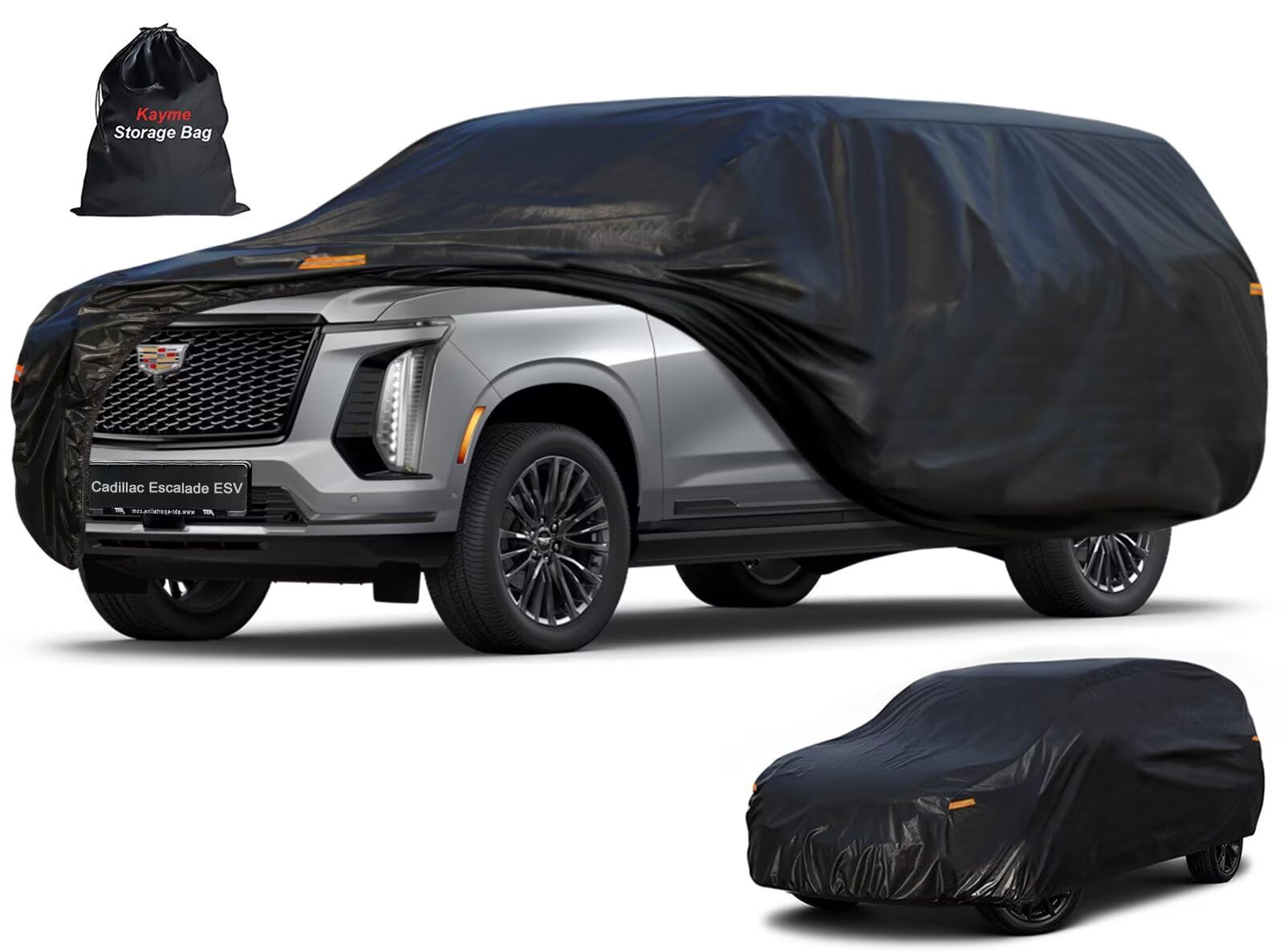 Kayme 7 Layers Waterproof SUV Car Cover for Cadillac Escalade ESV | Thick heavy‑weight composite fabric, all‑weather wind‑dust‑UV protection, inner cotton layer shields vehicle paint