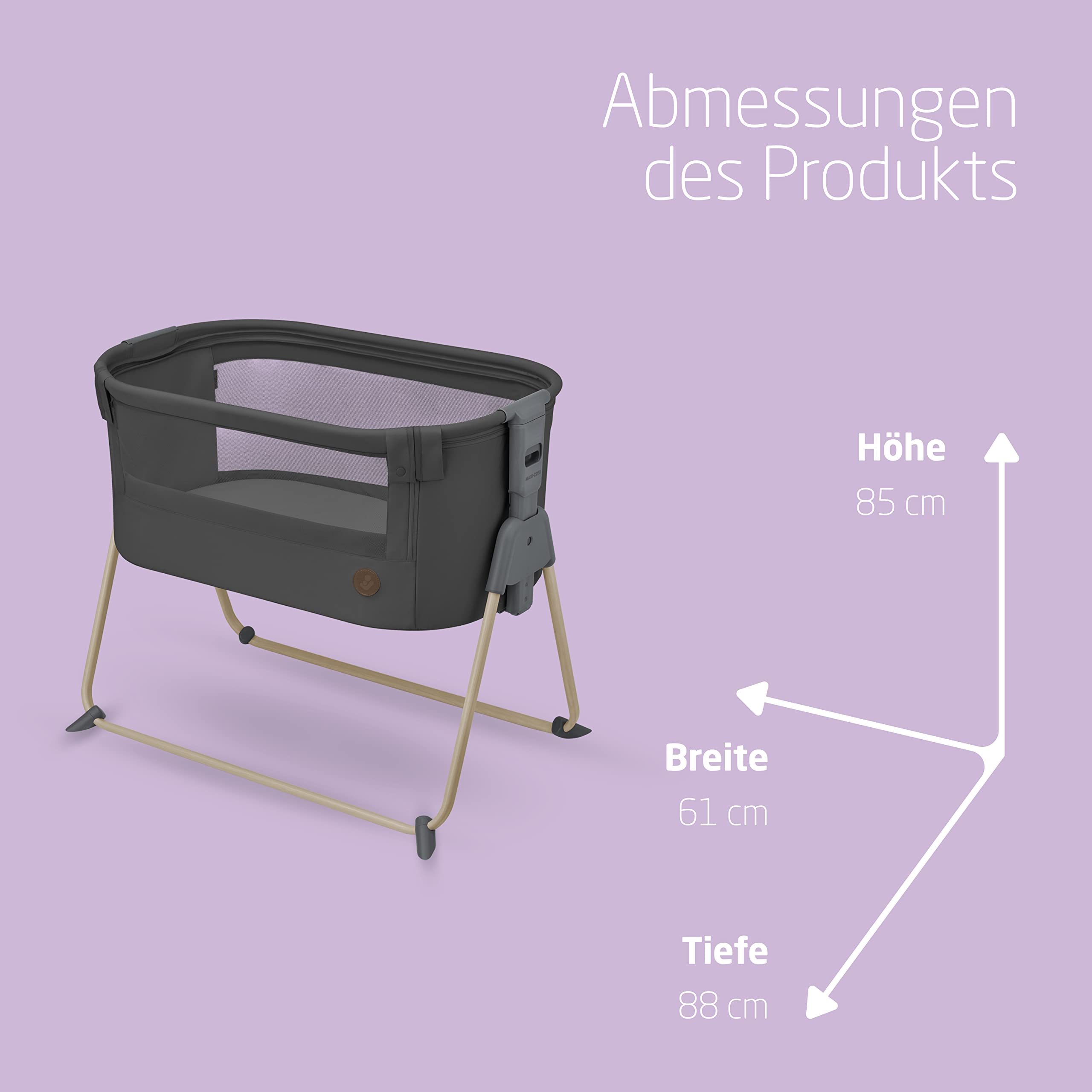 Maxi-Cosi Tori 2-in-1-Beistellbett, Krippe, 0 bis ca. 6 Monate, 0–9 kg, kompakt zusammenklappbar, leicht, 5 Höhenstufen, tragbares Beistellbett mit atmungsaktivem Netzgewebe, Beyond Graphite