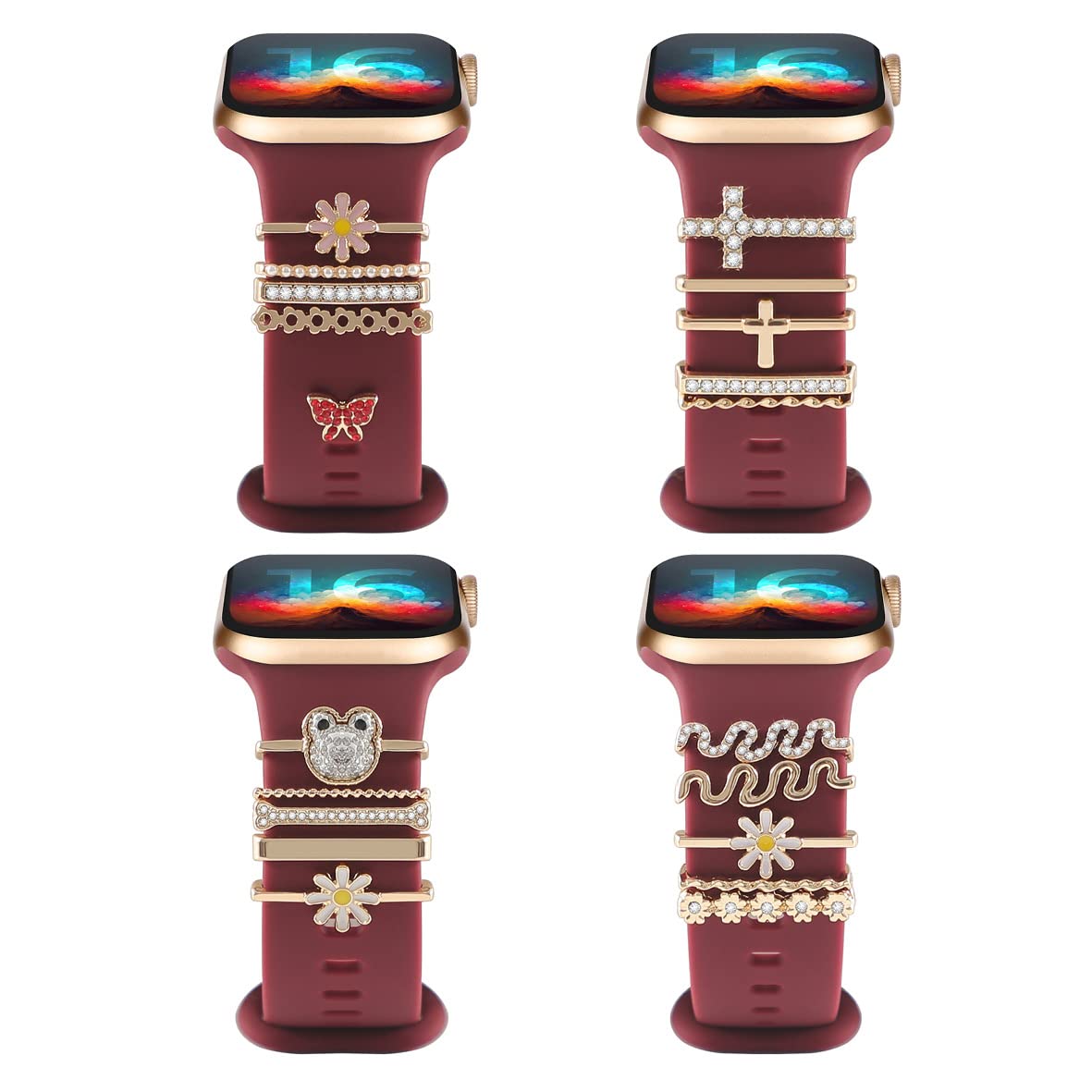 ALMNVO Bling Diamond Charms for Apple Watch Bands Charms 46mm 45mm 44mm 42mm 41mm 40mm 38mm 49mm,Sparkle Metal Sliding Decorative Rings for iWatch