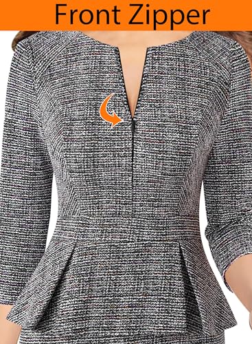 Image of VFSHOW Womens Wear to Work Front Zipper V Neck Peplum Business Office Church Flattering Pencil Sheath Dress
