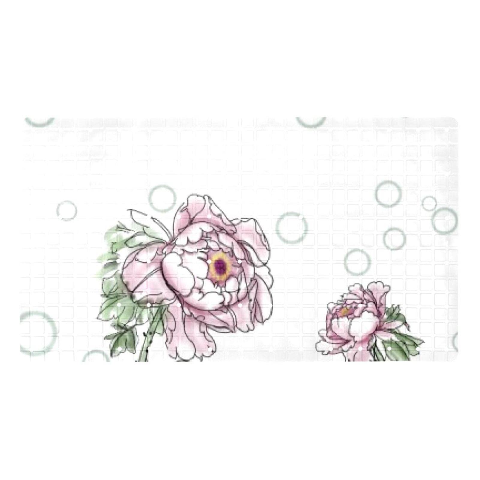Alfombrillas antideslizantes para bañera de 45x27 cm con estampado de flor azul y ventosas