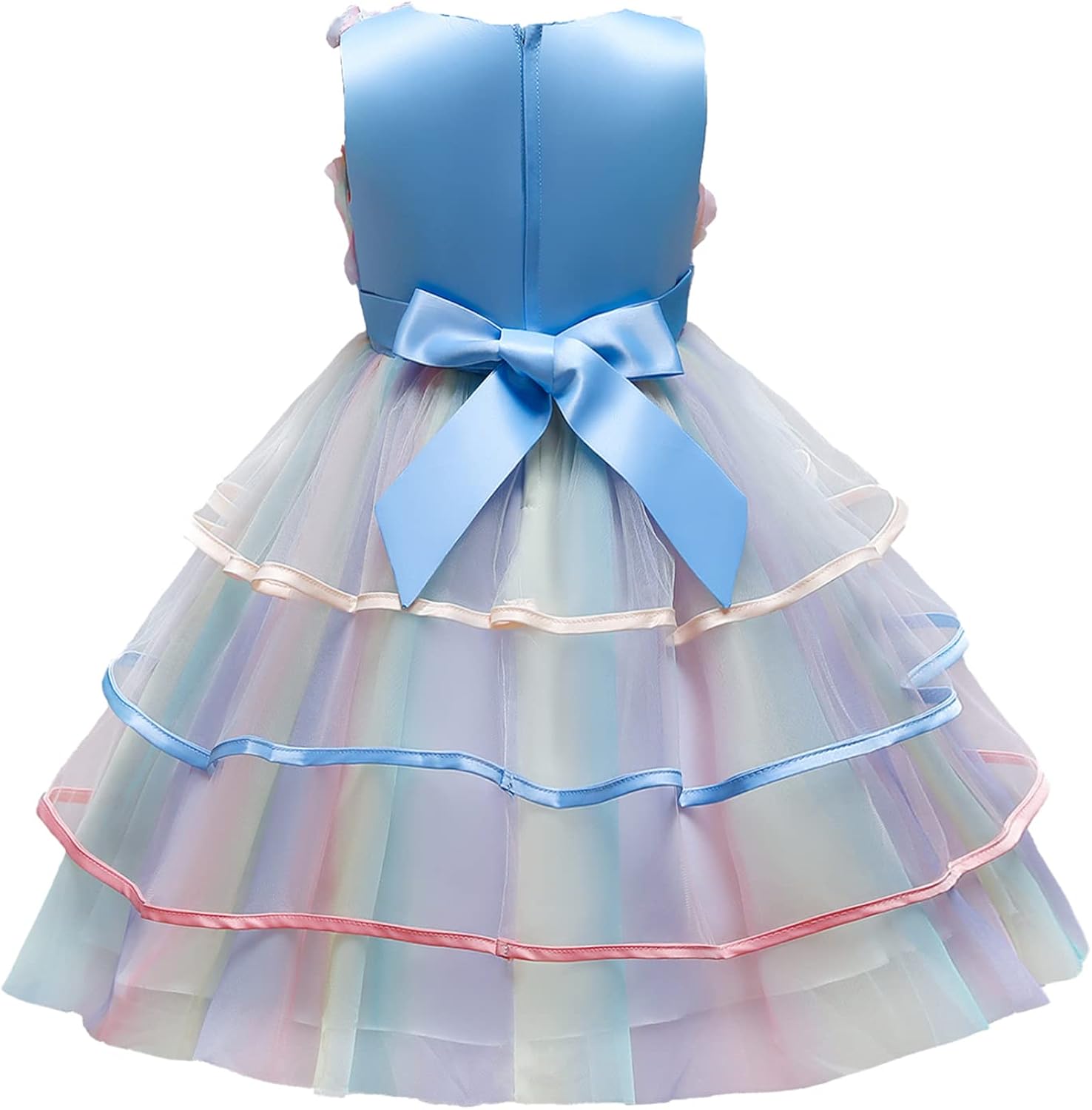 NNJXD Flower Girl Dress Kids Ruffles Lace Party Wedding Dresses 5-6 Years 736 Blue