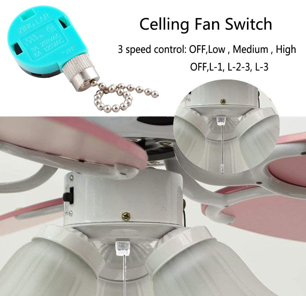 Ceiling Fan Switch,3 Speed 4 Wire Zing Ear ZE-268S6 Pull Chain Cord Switch,Replacement Switch for Ceiling Fans,Wall Lamps,Cabinet Light (Nickel Pull Chain): Tools & Home Improvement