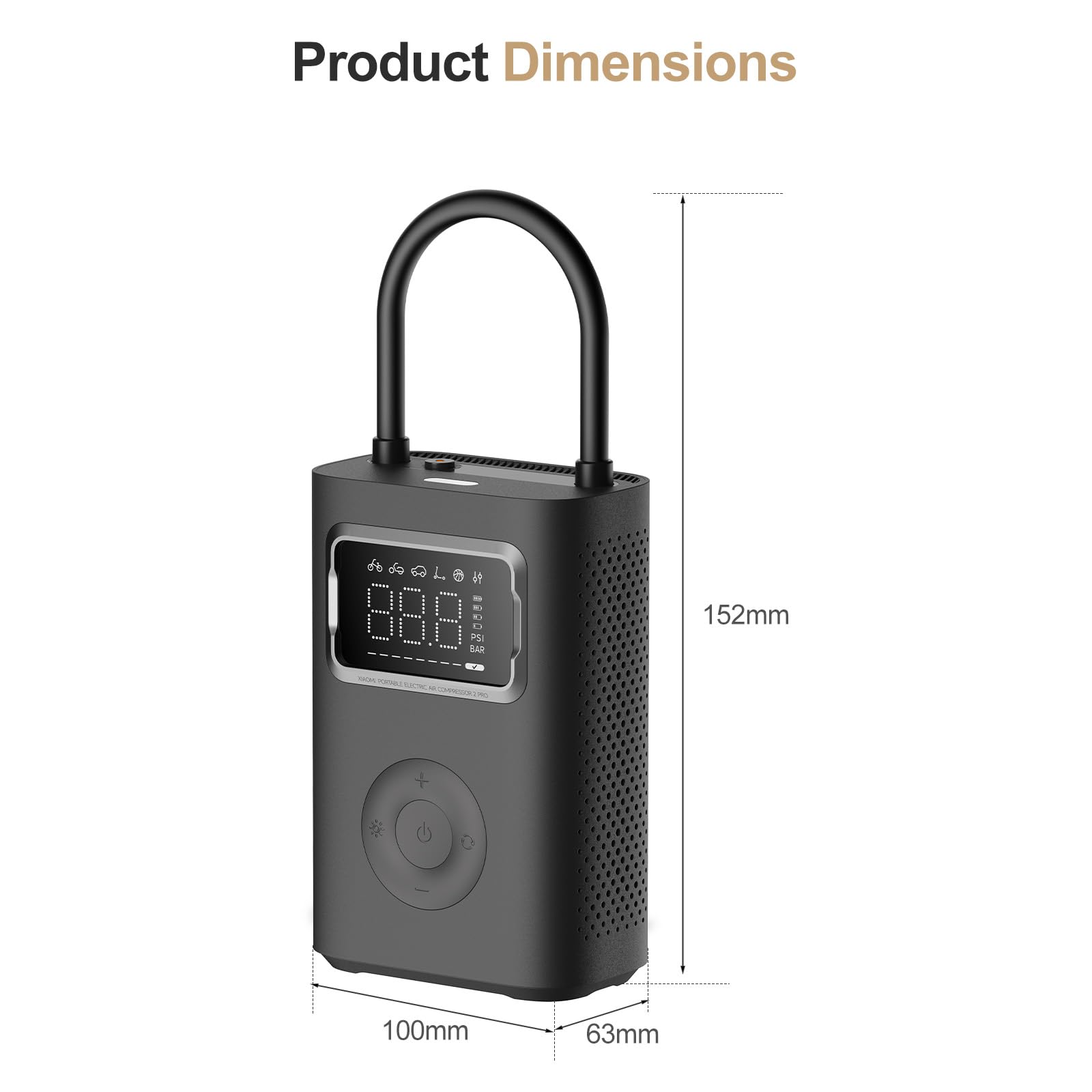 XIAOMI Mi Compresseur à Air 2 Pro, Batterie 2500 mAh, 150 PSI, Arrêt Automatique, Détection Pression, USB-C – Idéal pour Voiture, Vélo, Moto, Trottinette & Ballons
