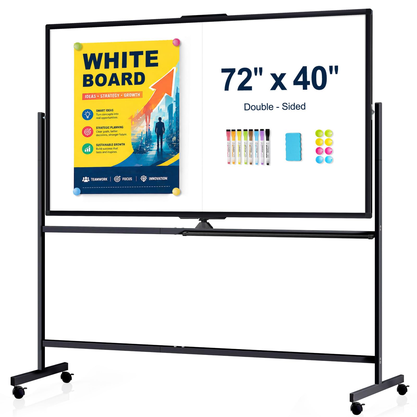Rolling Whiteboard 72" x 40" Sturdy Dry Erase White Board on Wheel