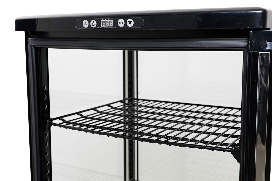 SARO SVEN - Vetrina refrigerante da 235 l, raffreddamento a ricircolo, controllo digitale della temperatura 0/+12 °C, illuminazione a LED, 4 griglie regolabili, sbrinamento automatico, plastica nera