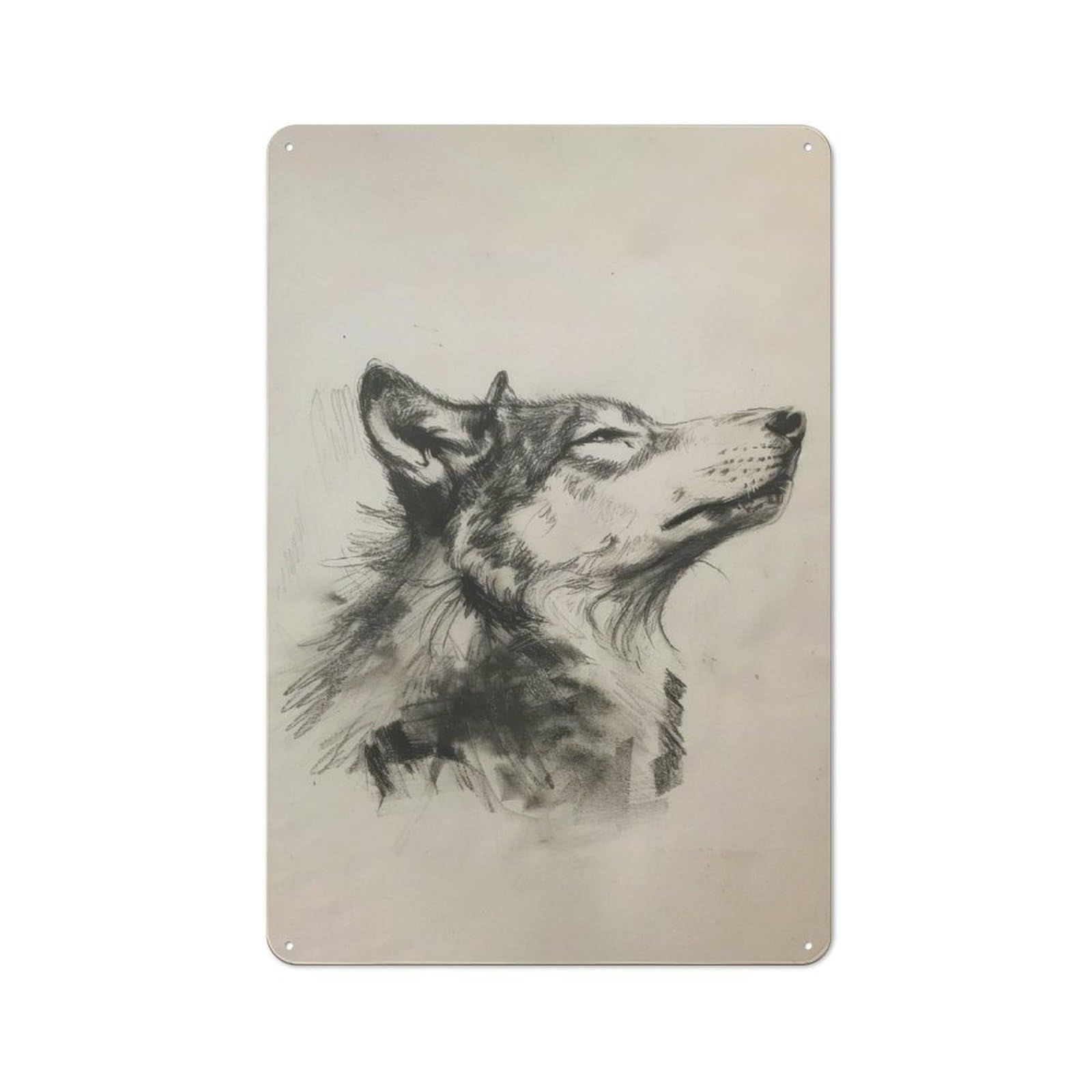 Junmoney Wolf In Charcoal Art Office Metal Sign With Design 30X20cm, Classic Studio Wall Plaque For Home Office, Reading Corner Or Bedroom