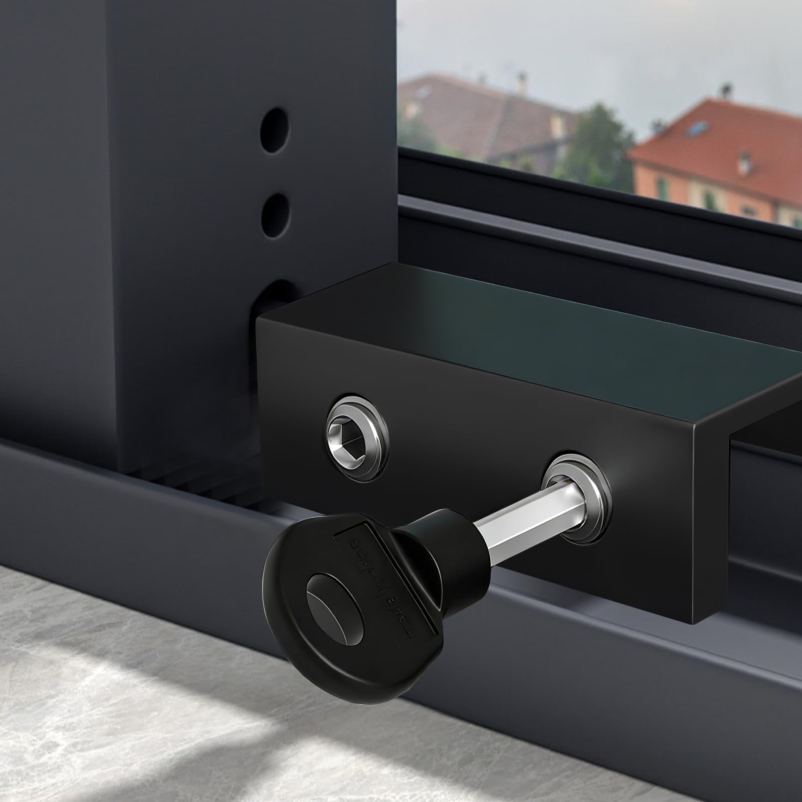 TIANLIN 4 Piezas Seguridad para Ventana Niños, Cerradura de Ventana de Aluminio Negro Ajustable, Adecuada para Puertas Corredizas y Ventanas con un Grosor de 1–16 mm, Incluye 2 Llaves