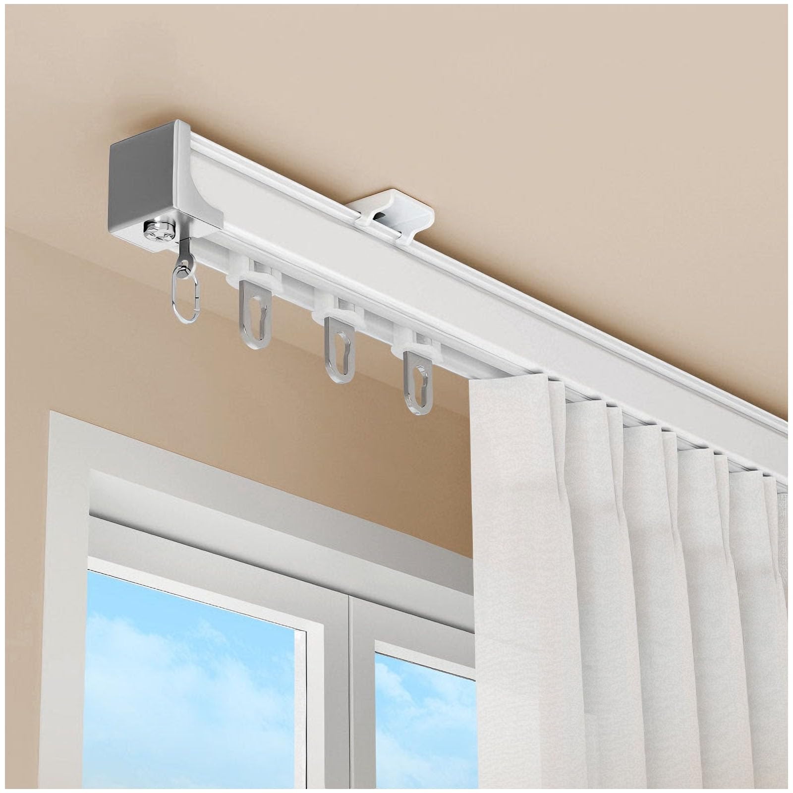 GLDYTVF Ceiling or Wall Curtain Track Rails, Straight Aluminum Rail, 0.5m - 15m, Silent Wheel Curtain Track for Living Room, Office, Hospital (3.7m)