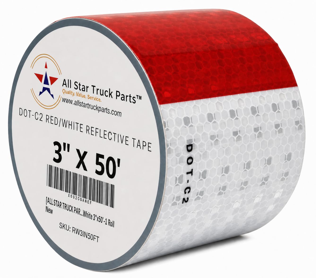 All Star Truck Parts Conspicuity Tape DOT-C2 Approved Reflective Truck Trailer Red White (3 in x 50 FT)