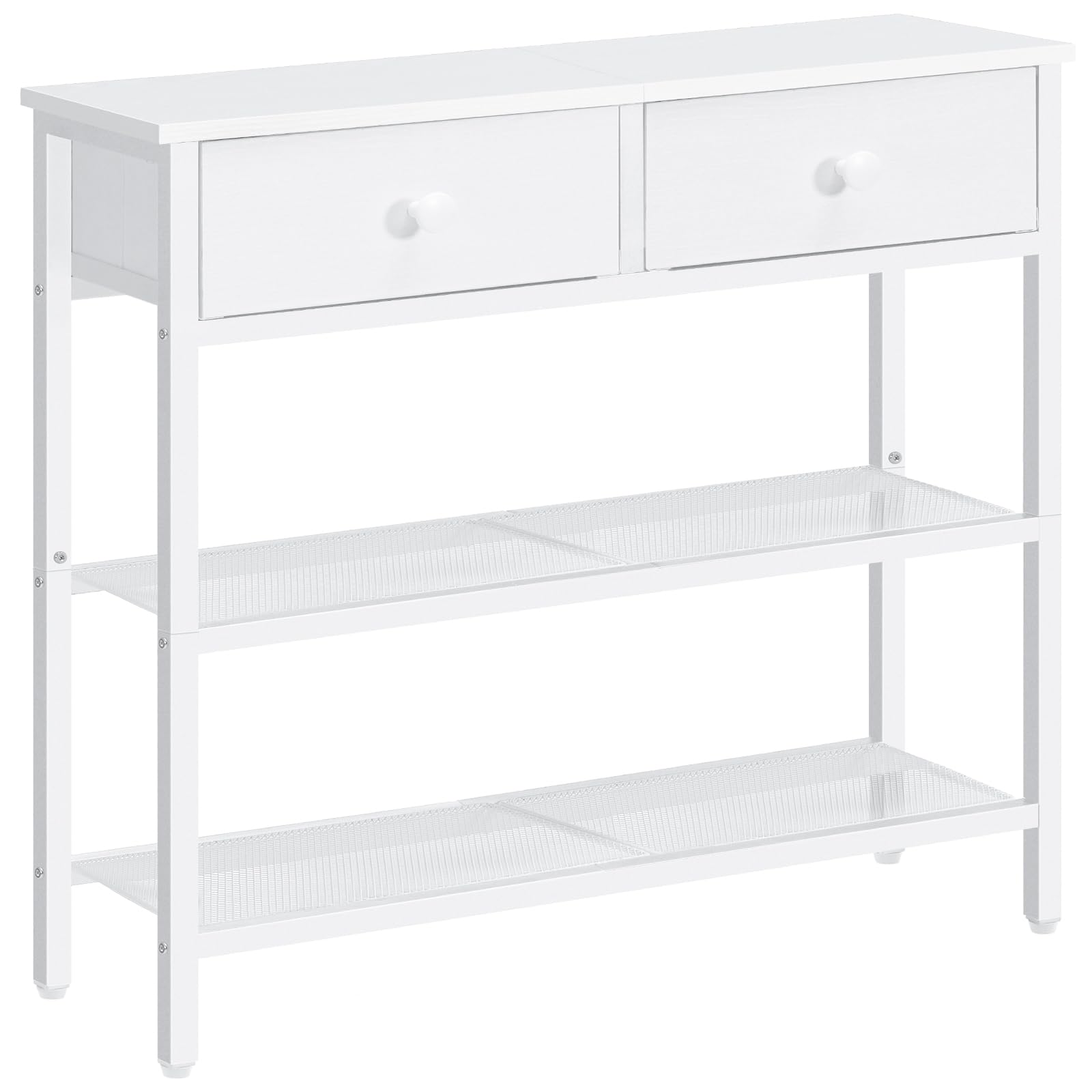 HOOBRO Schmaler Konsolentisch, 75 cm Flurtisch mit Schublade und 2-stufigen Ablagefächern, Beistelltisch, Kleiner Ausstellungstisch, Sofatisch, Eingang, Flur, Weiß EWW72XG01G1