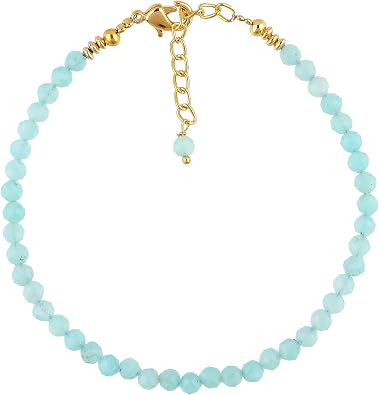 Natural Beaded Bracelet Birthstone Gemstone Jewelry, 3-3.5 mm Faceted Beads, Hypoallergenic 8 Inch Gold Plated Handmade Crystal Dainty Bracelets For Women