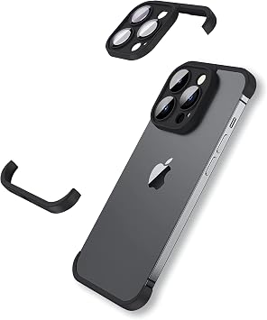 LEKEVO Frameless Fit for iPhone 14 Pro Case with Camera Lens Protector, Slim Soft TPU Shockproof Phone Cover, Minimalist Yet Protective Bumper Shell Black