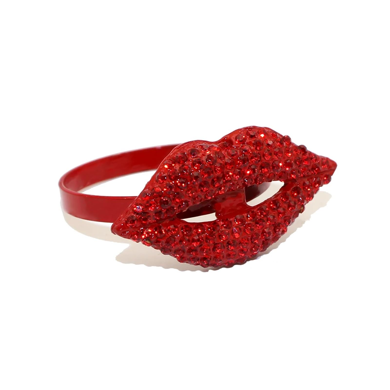 porta tovaglioli da tavolo 6Pcs Valentine's Day Napkin Rings Rhinestone Red Lip Holders for Anniversary Wedding Christmas Table Decor