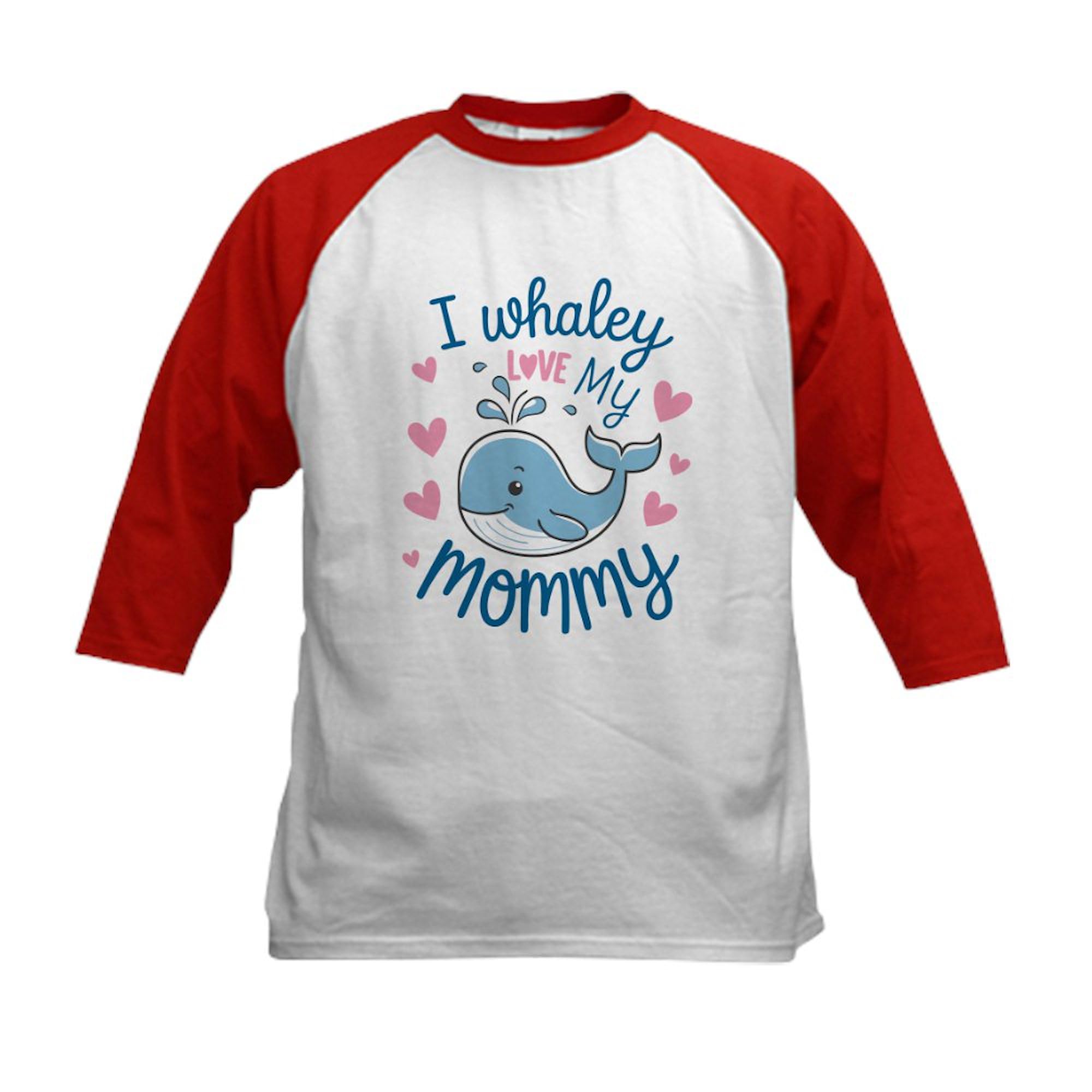 CafePress Whale I Love My Mommy Kids Baseball T Shirt Kids Cotton Baseball Jersey, 3/4 Raglan Sleeve Shirt Red/White