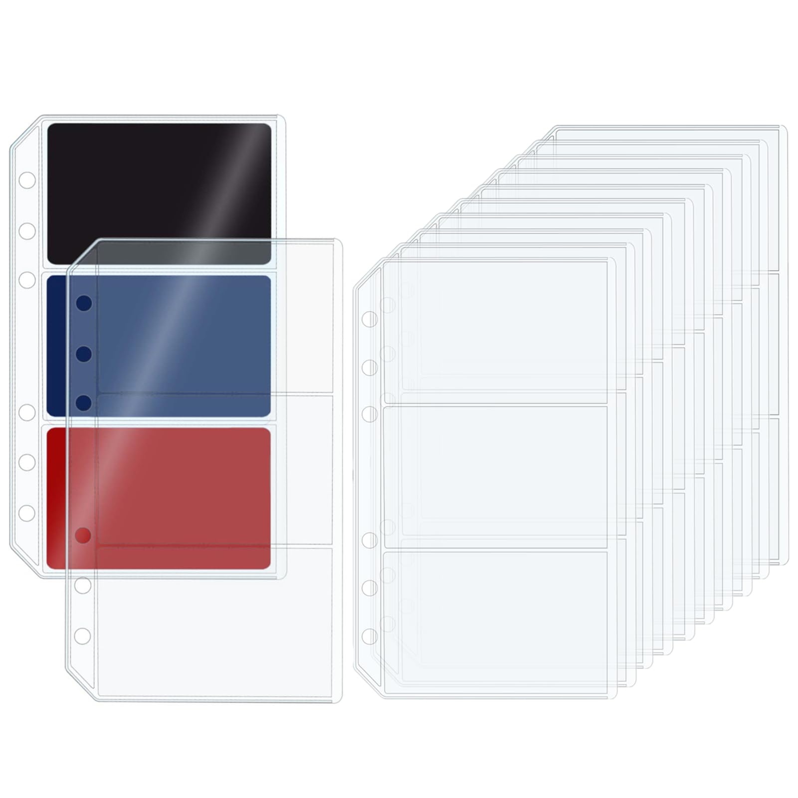 Mogoostry 12pcs A6 Binder 3-Pocket Card Sleeves Clear PVC Sheet Protector Side Open Notebook Fillers Insert Pages for Cash Stuffing Binder