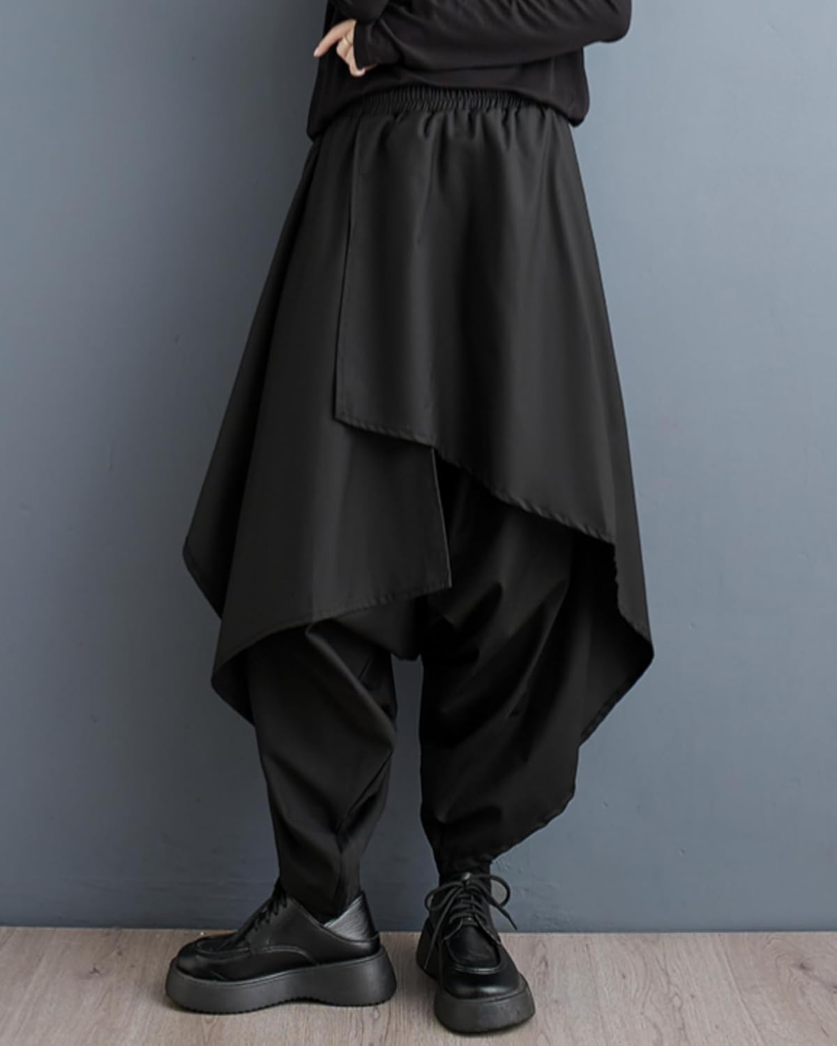 ellazhu Women's Drop Crotch Harem Skirt Pants Baggy Elastic Waist Irregular Trousers GZ29 A - Image 2