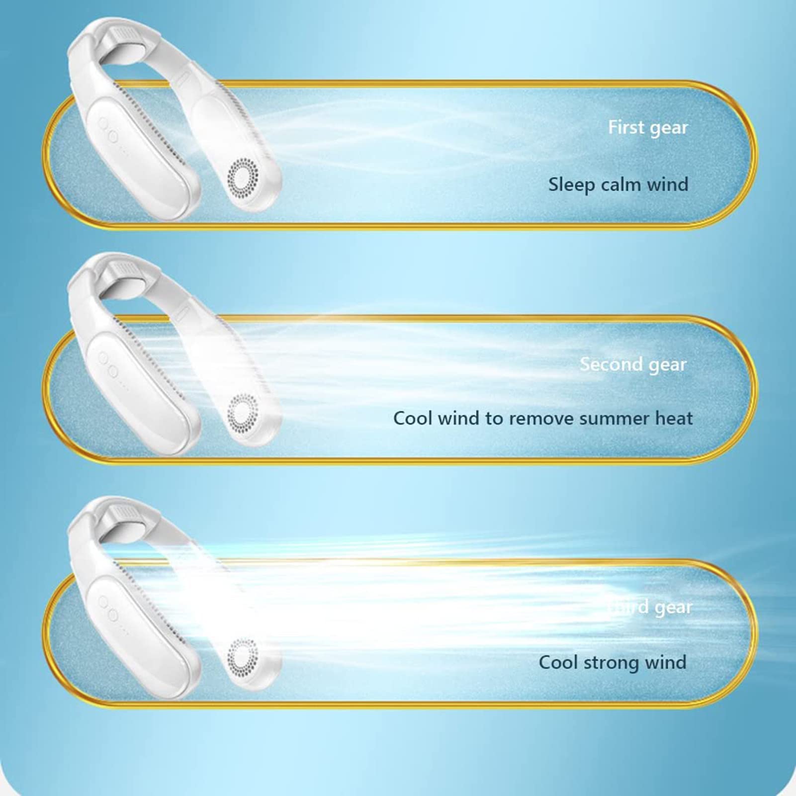 Ventilatore Collo, Refrigerazione a semiconduttori, Ventilatore Personale Indossabile a Batteria da 4000 mAh, Ventilatore Senza Lama Alimentata Tramite USB per Sport,Bianca (Blue B