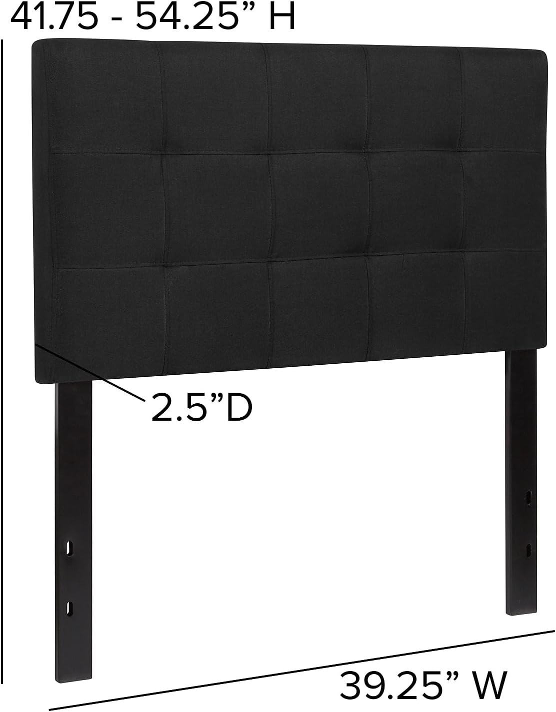 Flash Furniture Bedford Box Stitch Tufted Upholstered Twin Size Headboard in Black Fabric
