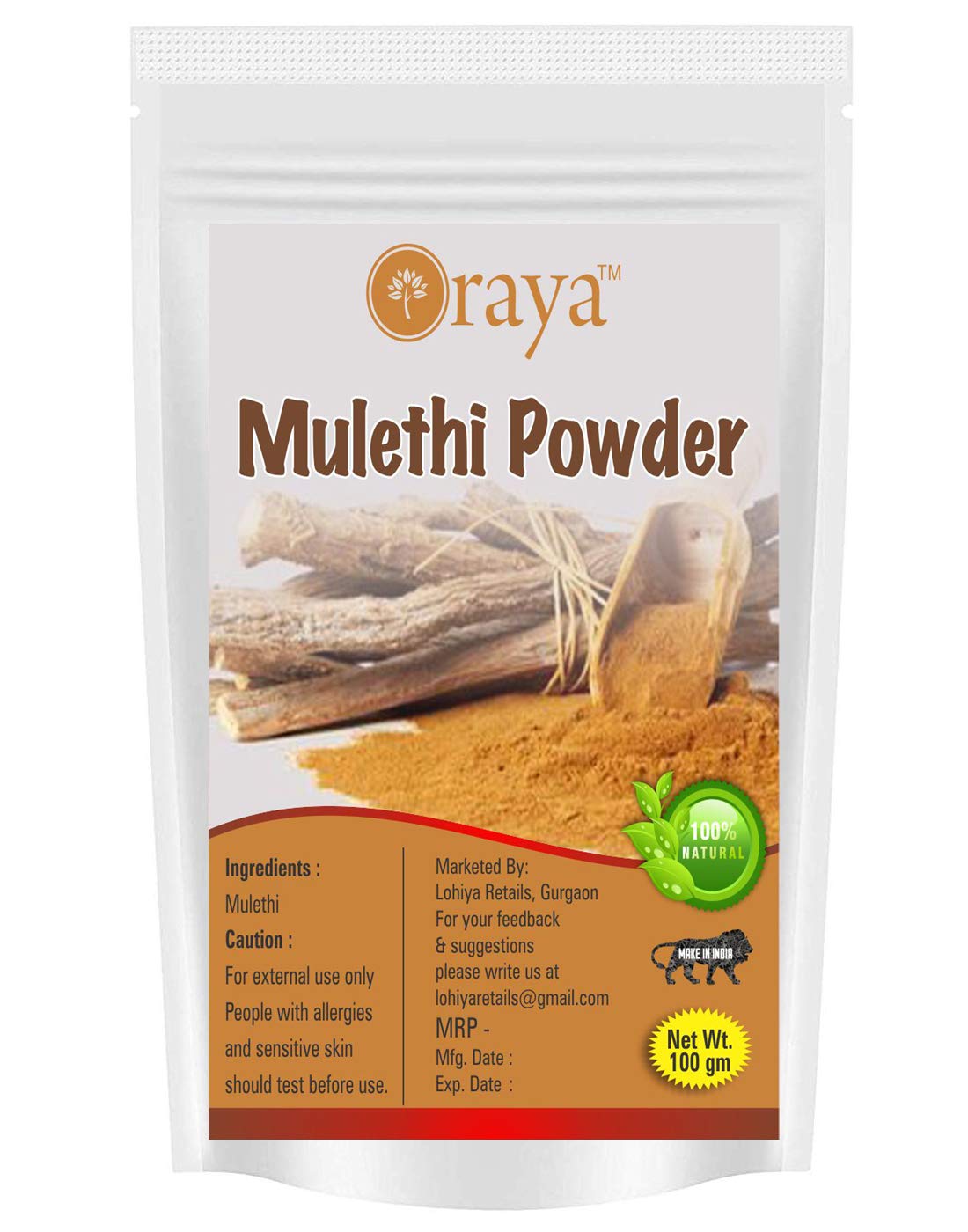 OrayaNatural & Mulethi Powder For Face Pack, 100 g