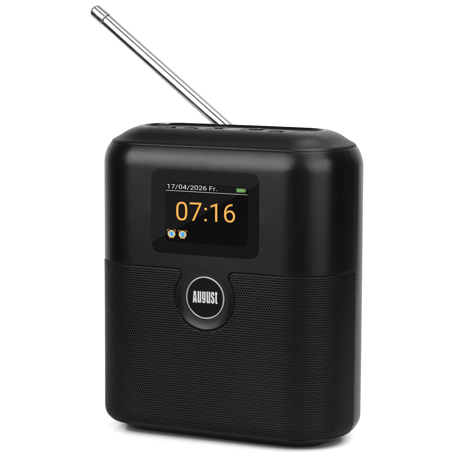 August MB330 Tragbares DAB+/UKW Radio mit Bluetooth – Digitalradio mit Akku Doppel Wecker, 60 Presets, Sleeptimer, 6W Lautsprecher, Farbdisplay, EQ, AUX EIN/Aus, USB-C, für Küche Schlafzimmer Outdoor