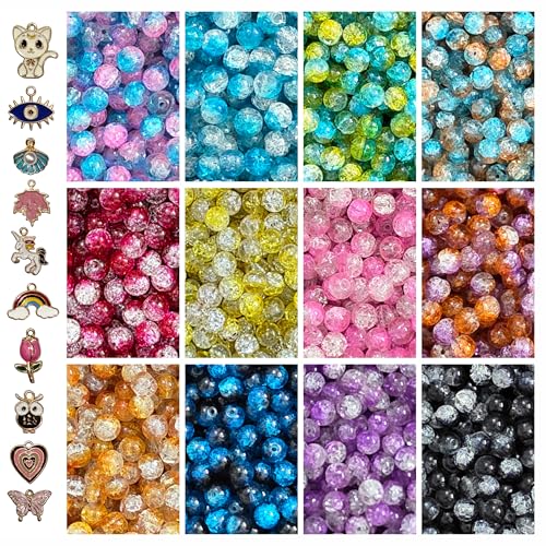 Image of REGLET- 10 Charms + 335 Pcs Dual Shade Sparkle Bracelet Beads for Kids, Glass Beads for Bracelet Making Kit, Jewellery Making Kit, Crystal Bead Craft - Multicolour - 240g