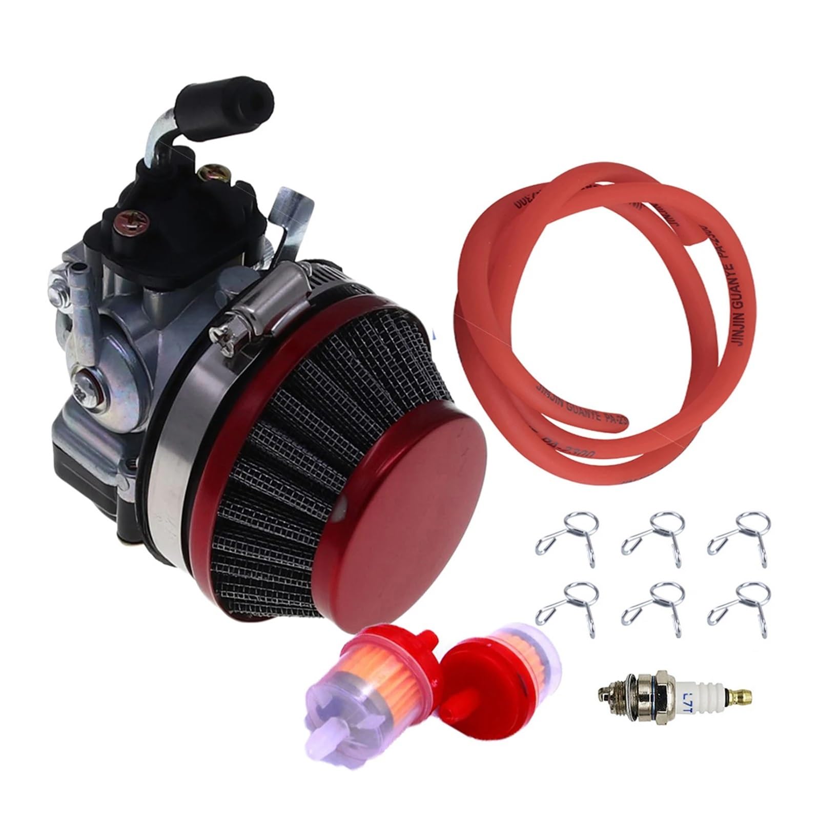 Compatible con 49cc, 50cc, 66cc, 80cc Y 100cc. con Filtro De Aire. Compatible con Motor De 2 Tiempos, Motor De Gasolina, Motocicleta Motorizada.(Red)
