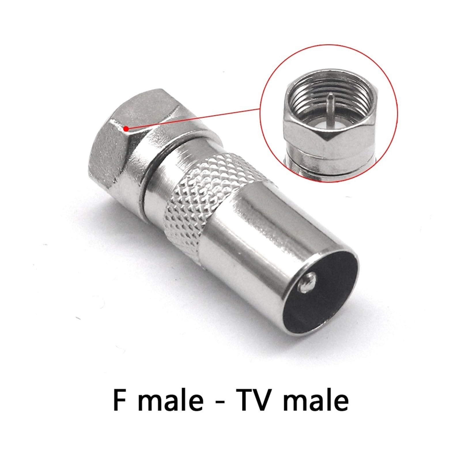 2/5/10 adattatori coassiali RF femmina a TV maschio, ad angolo retto di 90 gradi, 75 Ohm, nichelato, per cavo antenna e top box (F-TV JJ, 10 pezzi)