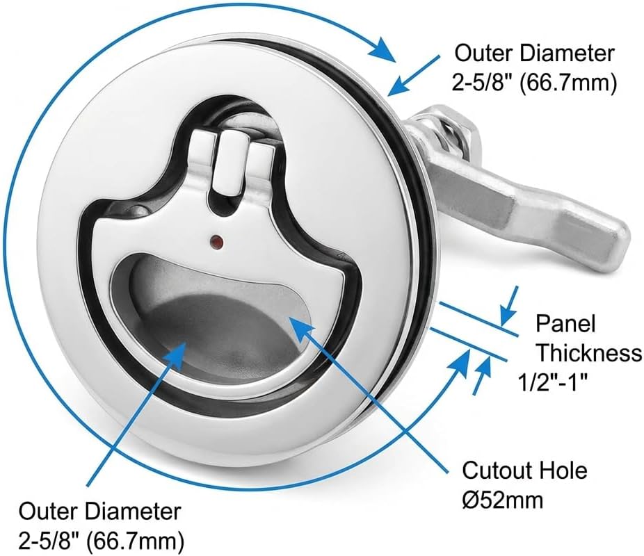 QWORK Marine Hatch Cam Latch 316 Stainless Steel – Fits 2.05" Cutout for Boat Decks, Hatches & Panels