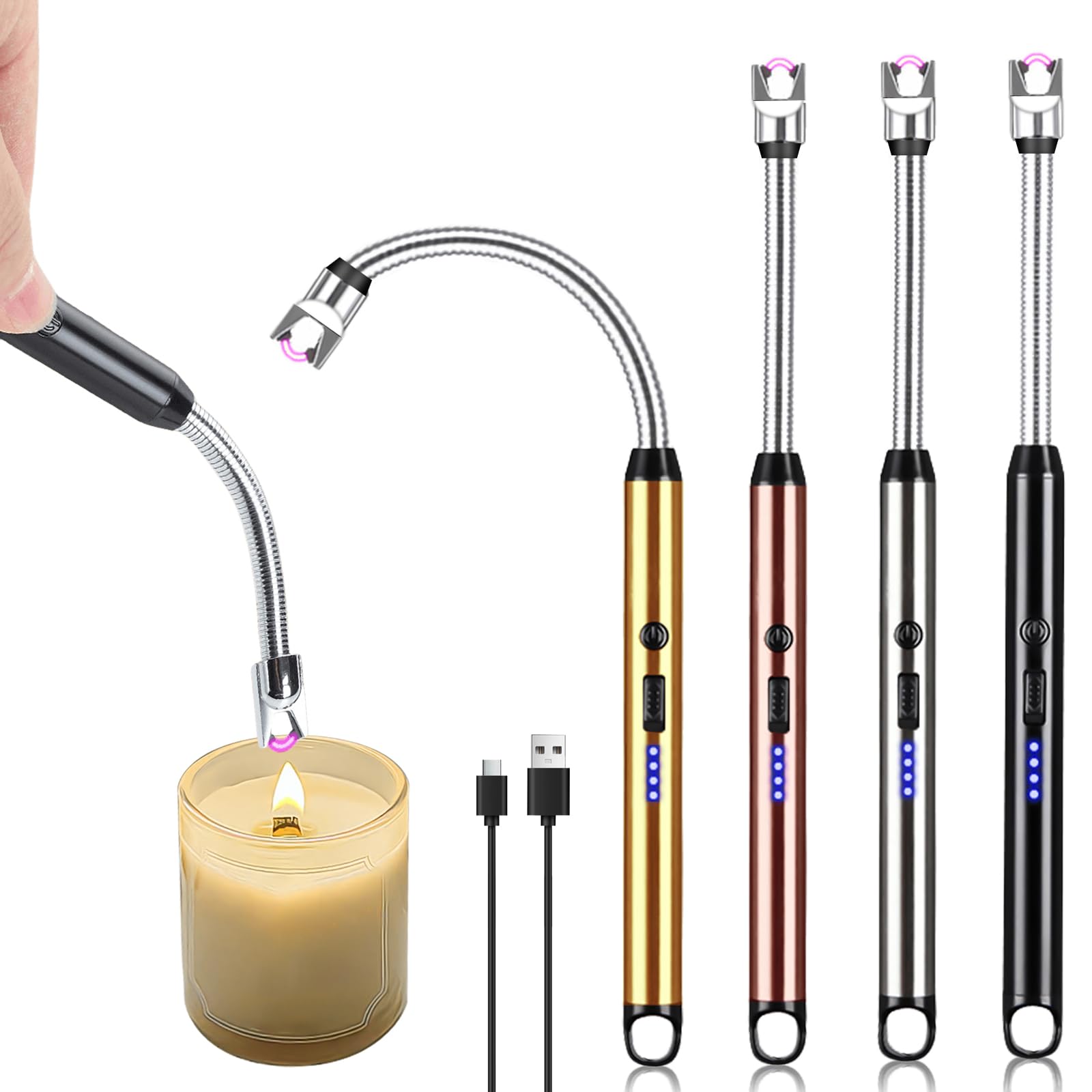 4 Accendini a Fiamma Jet, 9,3 Cm, Elettrici, Ricaricabili Tramite USB