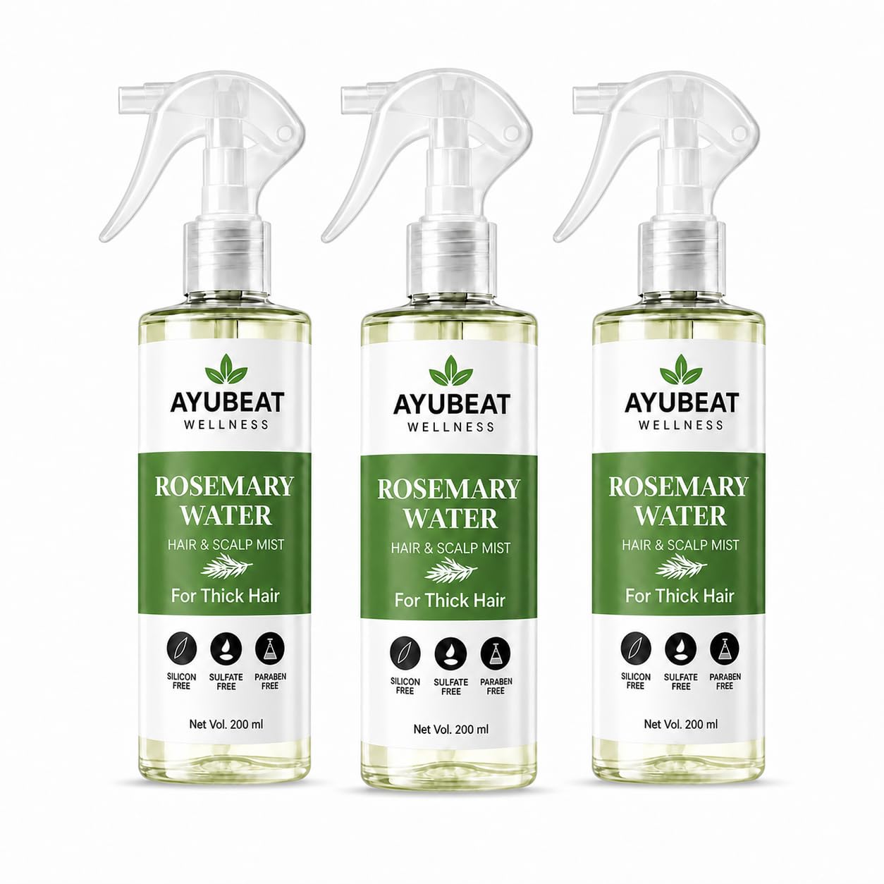 Wellness Rosemary Water Hair & Scalp Mist 200 ml SET OF 3 | Silicon Free, Sulfate Free, Paraben Free-image-20