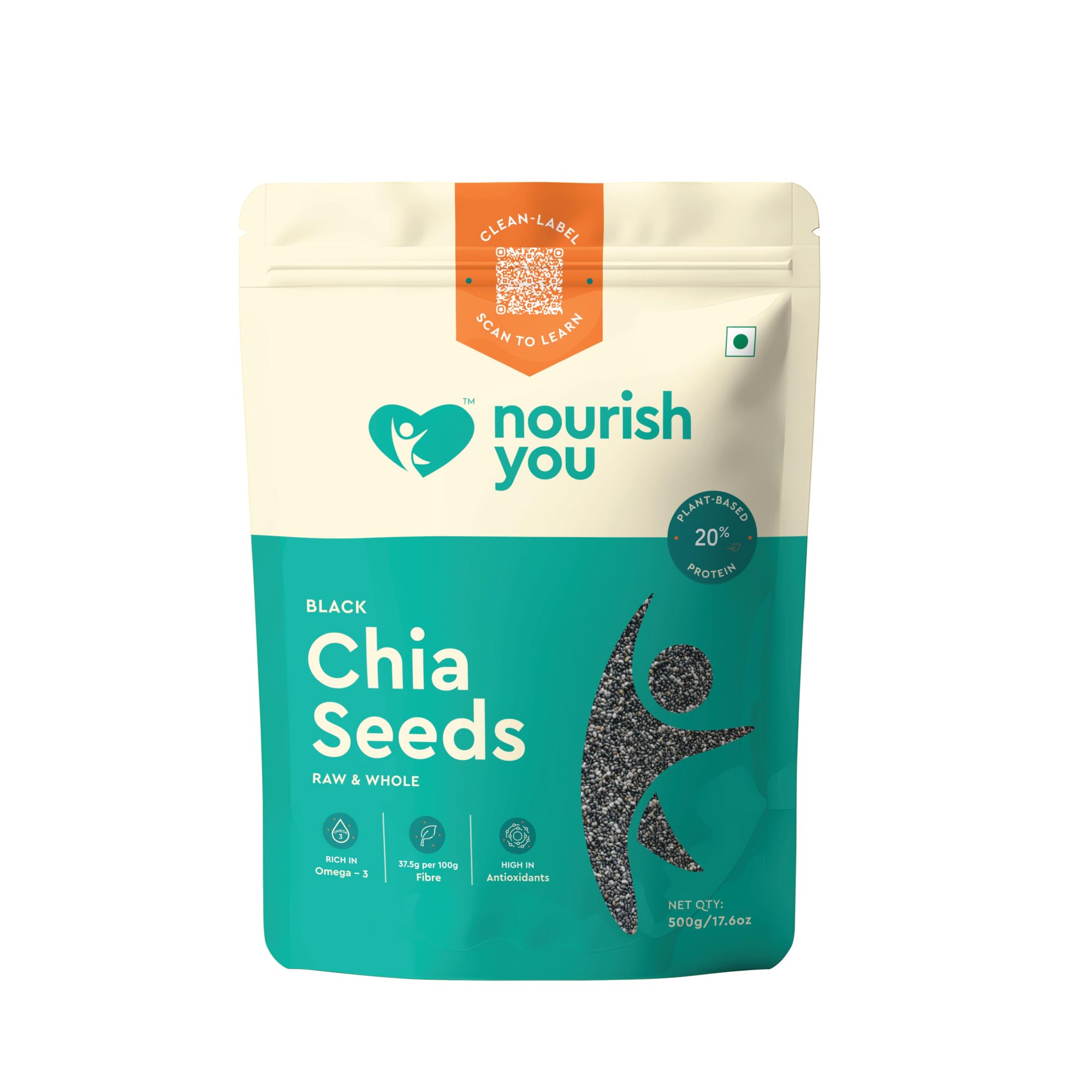 Nourish You Organic Black Chia Seeds 500 Gram, Weight Loss, Superfood, Antioxidants