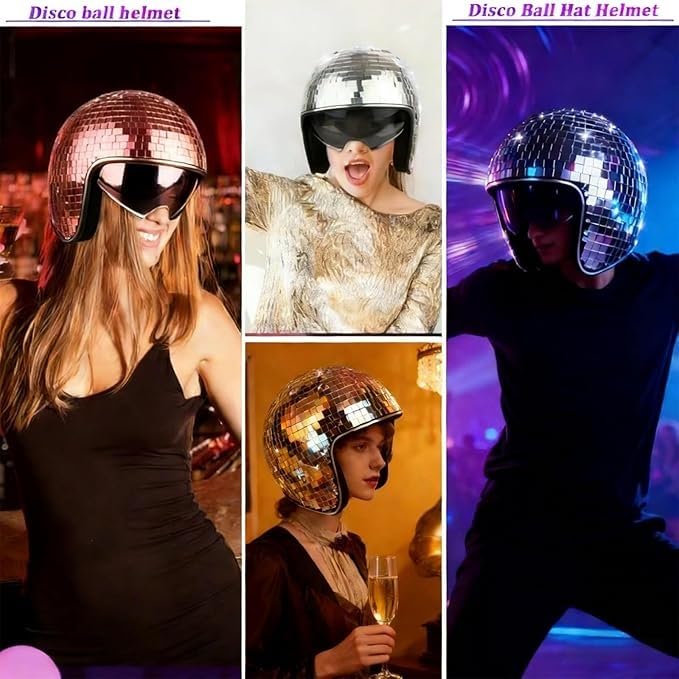 Discokugel-Helm mit einziehbarem Visier, reflektierende Spiegel-Kostüm-Kopfbedeckung for Raves, Festivals und DJ-Events(Pink) Musikinstrumente & DJ-Equipment