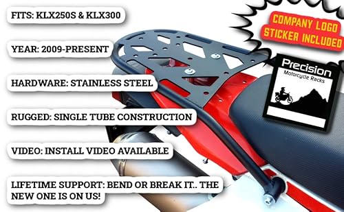 Pmracks Klx300 Klx300Sm Klx250S Klx250Sf Klx250 Rear Rack (2009-Present) Kawasaki Motorcycle Luggage Rack 2013 2014 2015 2016 2017 2018 2019 2020 2021 2022 2023 Rear Cargo Carrier Klx 300 Accessories #TOP1
