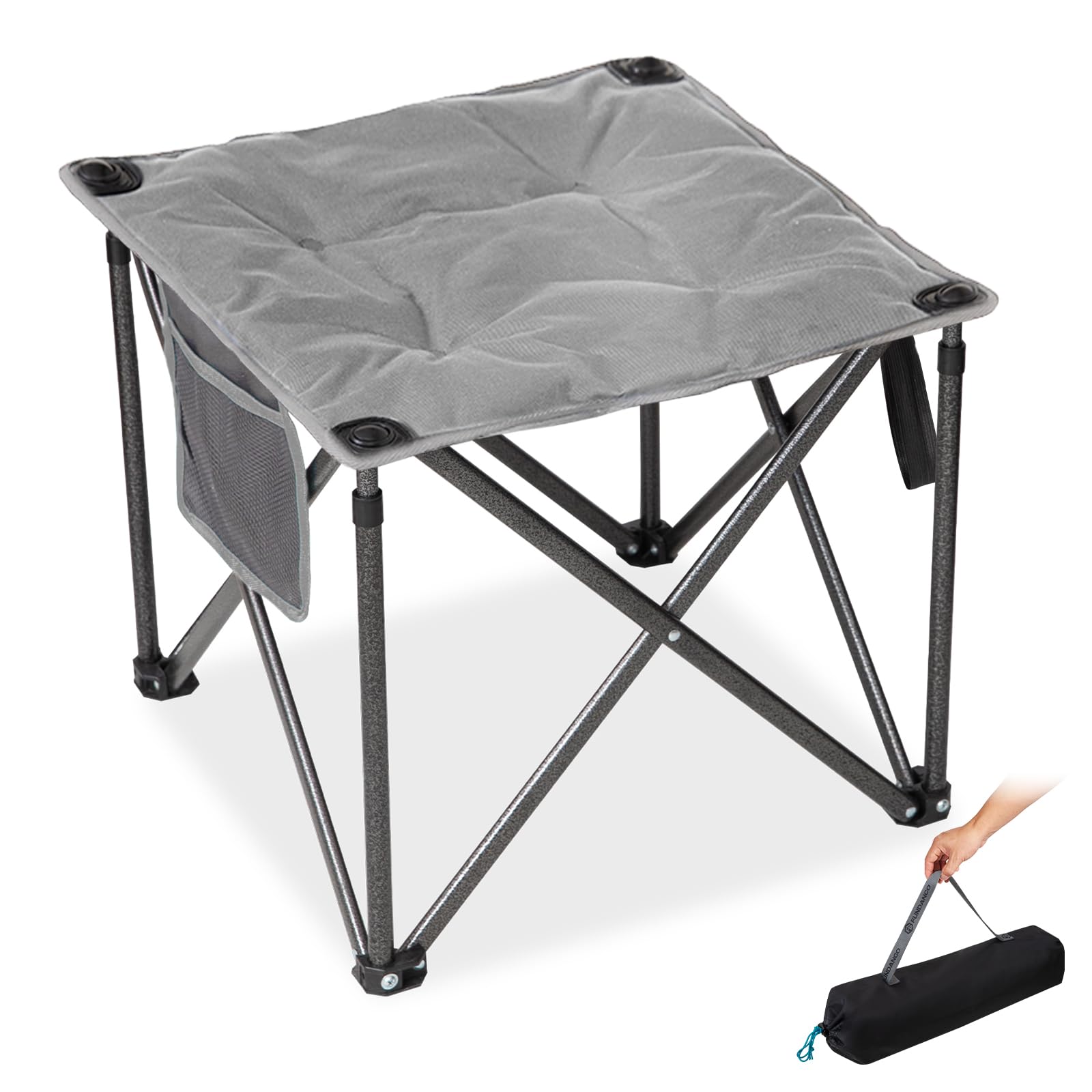 FUNDANGO Folding Camping Stool, 18.1 Inch Oversized Foot Rest 400 Lbs Heavy Duty Portable Padded Stools Seat Anti-Slip Foots & Carry Strap for Fishing Outdoor Lawn Travel (Grey)