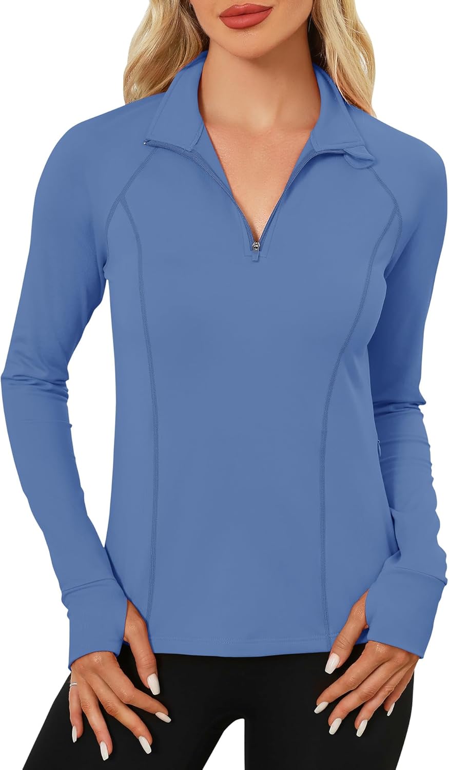 LOMON Women’s Long Sleeve Athletic Tops Quarter Zip Workout Shirts Turtle Neck Fall Compression Shirt with Thumb Hole