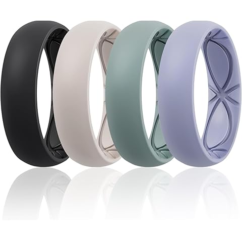 Egnaro 4/5/8 Variety Multipack Ergonomic Breathable weeding band Rings, 6mm Wide - 2mm Thick Rubber Wedding rings Women, silicone Rings Women with Half Size