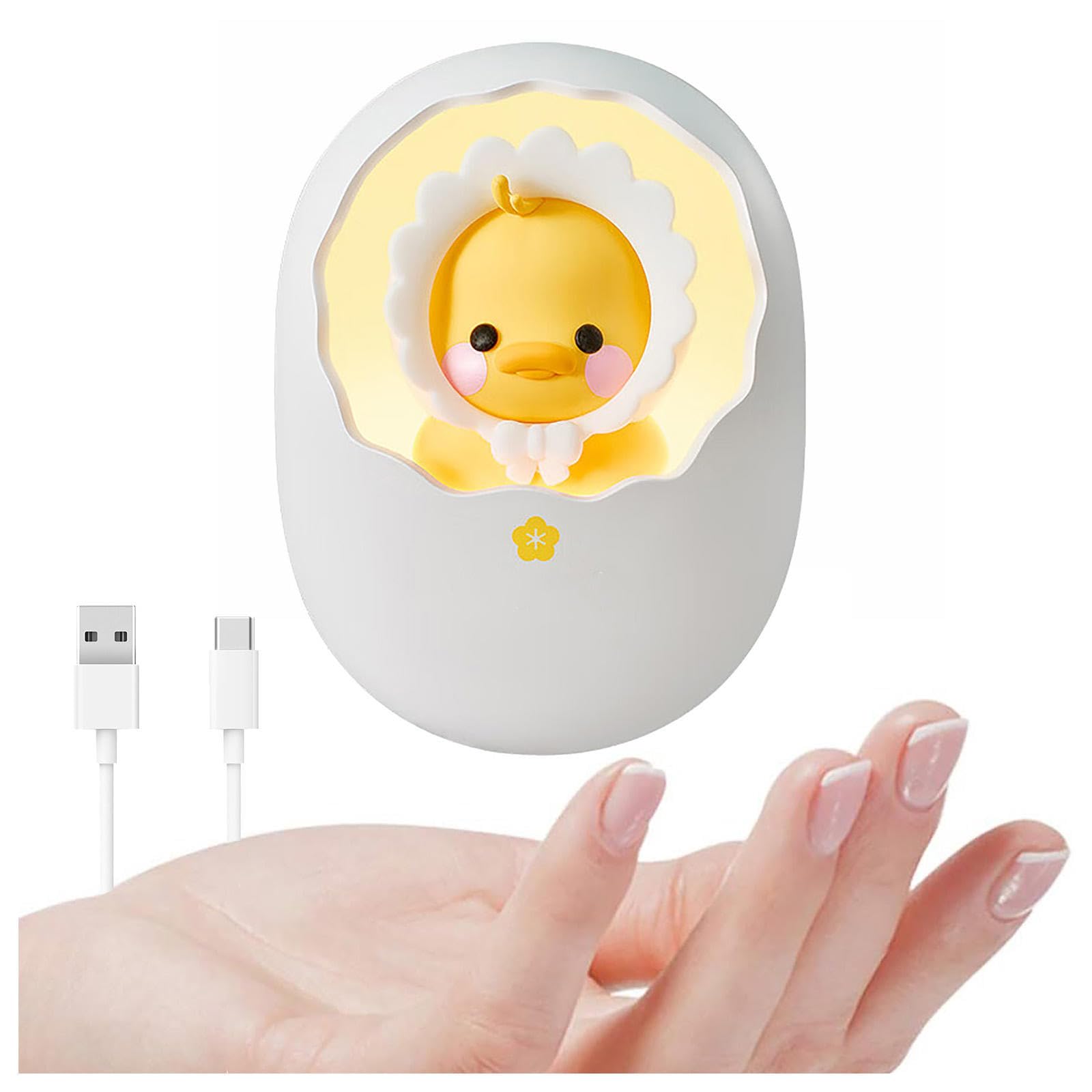 Scaldamani Elettrico a Forma di Carino con Power Bank, luci notturne 3 in 1, scaldamani 6000 mAh/USB-C/2 Livelli di Calore Fino a 140 ℉ per Lavoro Invernale, Campeggio, Pesca