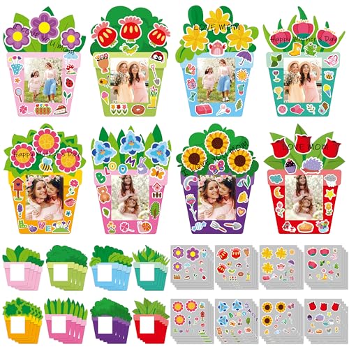 WATINC 96Pcs DIY Mother's Day Craft Kits, Make Your Own Spring Picture Frames with Stickers Flowers Paper, Spring Seasonal Gifts Craft Decor, Classroom Activities Supplies