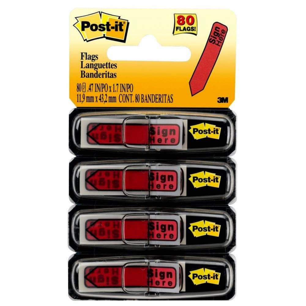 Post-it Nachrichtenflaggen, Aufschrift"Sign Here", Rot, 1,9 cm Breit, 20/Spender, 4 Spender/Packung, (684-RDSH), (VAR)