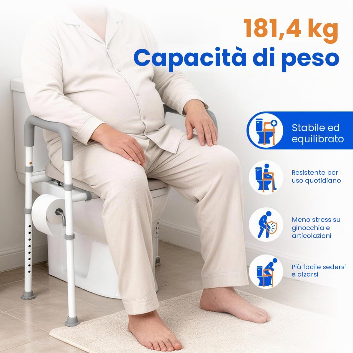 Agrish Sedile WC Rialzato con Braccioli | Regolabile in altezza e larghezza, sedile rialzato per anziani e disabili, adatto per ogni tipo di WC
