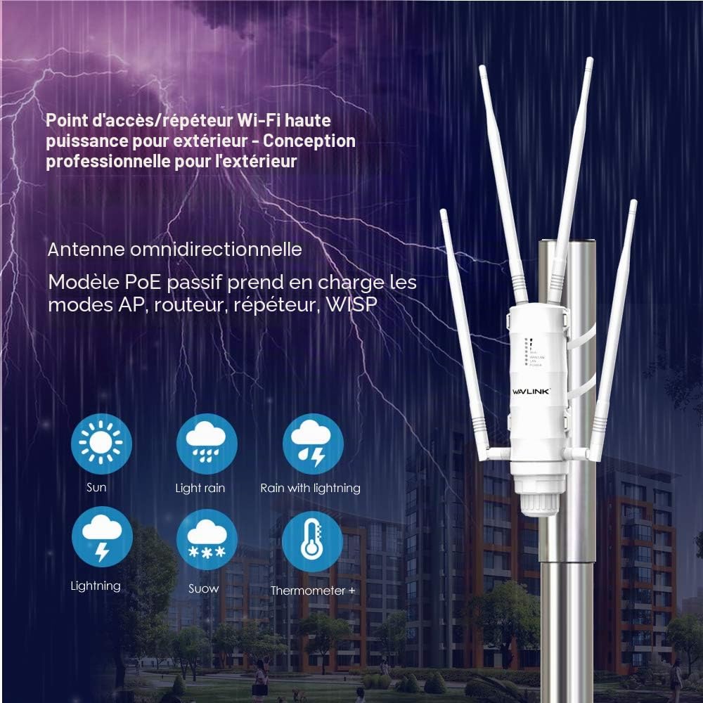 WAVLINK AC1200 Point d'accès sans Fil extérieur avec Couverture Longue portée répéteur WiFi Double Bande 2.4 + 5G avec PoE, Port Ethernet Gigabit